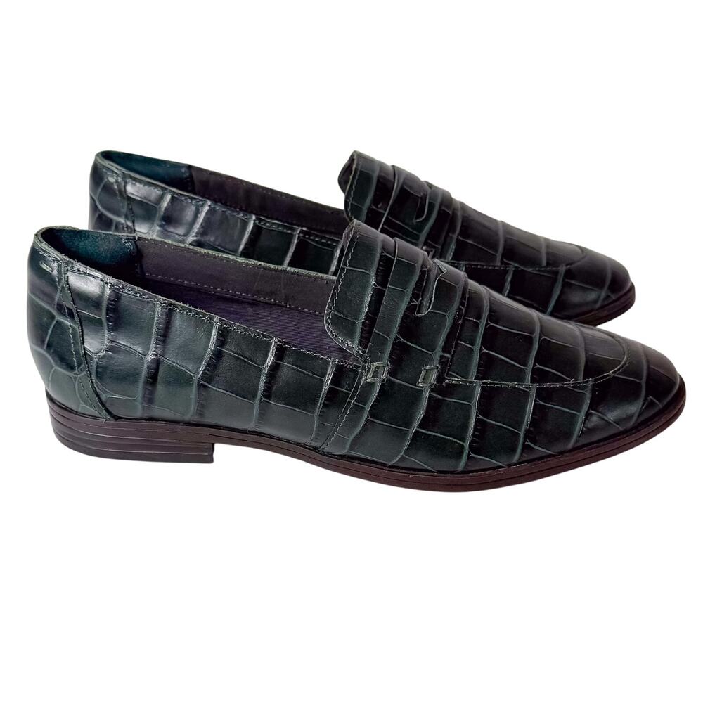 Rockport Perpetua Penny Loafers Womens 7.5 Green Croc Embossed Preppy Academia